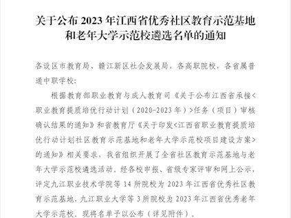 【奖项荣誉】我院获评2023年度江西省优秀社区教育示范基地